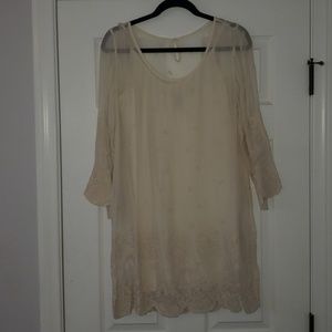 Lucky Brand Beige Mini Embroidered Dress.